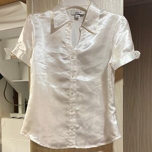 Ally B Women's Cream Satin Button Down Shirt